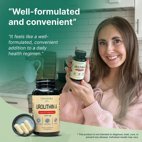 VINATURA Urolithin A 500mg Urolithin A+ Antioxidants Anti-Aging & Mitochondrial Support 30 Caps