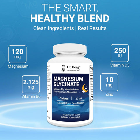 Dr. Berg Maximum Strength 4-in-1 Chelated Magnesium Glycinate D3, B6 & Zinc 150 Caps