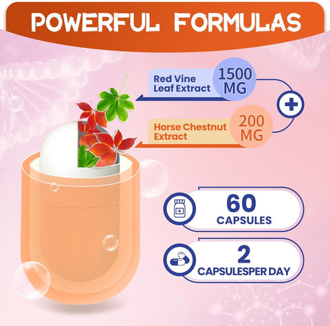 inGreens Red Vine Leaf Extract 1700mg & Horse Chestnut Extract Supports Vein Skin Health 60 Caps