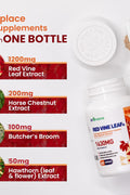 inGreens Red Vine Leaf Extract 1630mg with Horse Chestnut Butcher’s Broom Hawthorn Varicose Veins Leg Circulation Heart Skin 60 Caps