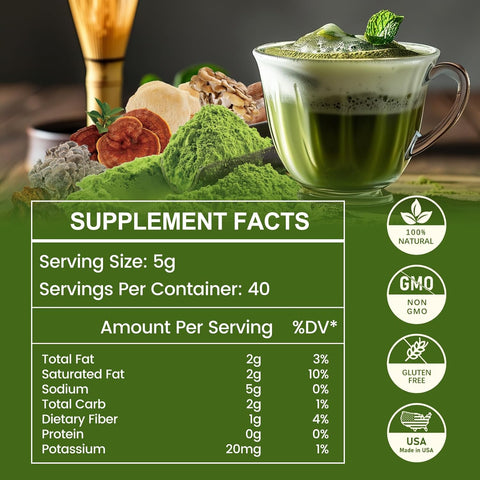 İngreens Mushroom Matcha MCT Reishi & Lion's Mane for Immune Strengthen Focus & Energy 200 gr