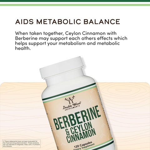DOUBLE WOOD Berberine HCl with Ceylon Cinnamon AMPK Activator Blood sugar 120 Caps