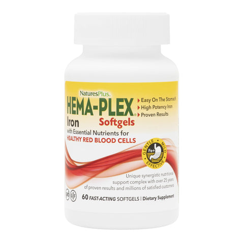 NaturesPlus Hema-Plex + Iron +Niacin+Copper+Selenium+Benfotiamine 60 Fast-Acting Softgels