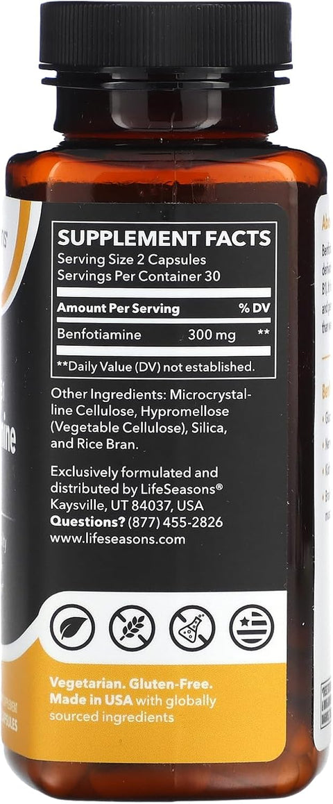 LifeSeasons Essentials Benfotiamine - Fat Soluble B1 - Supports Healthy Circulation & Vision - Enhances Memory & Cognitive Performance - Powerful Antioxidant - 60 Caps