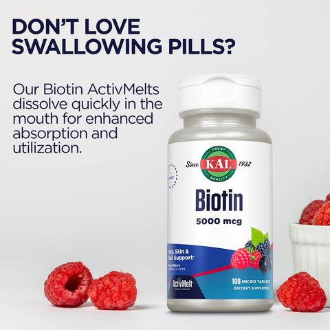KAL, Biotin, Mixed Berry, 5,000 mcg, 100 Micro Tablets