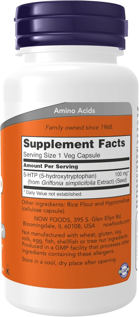 NOW Foods Supplements, 5-HTP 100mg, 60 Veg Caps