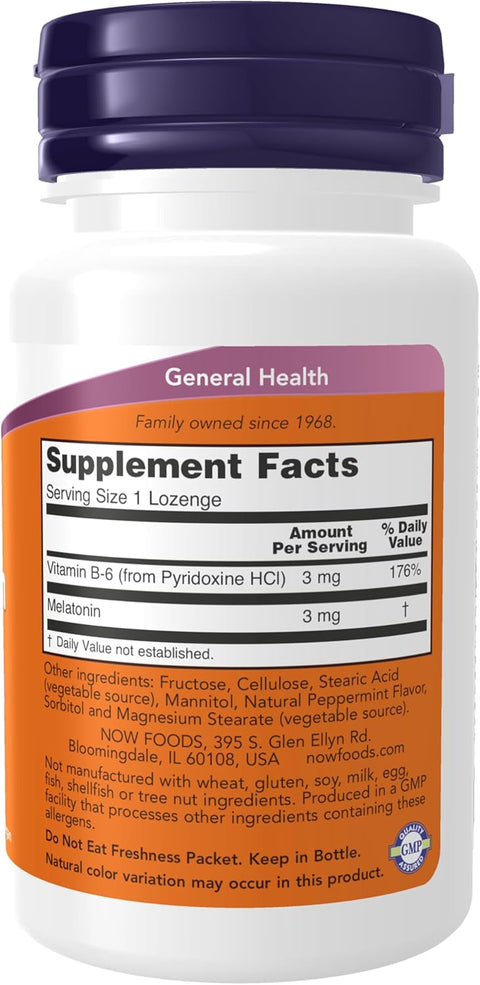NOW Foods Supplements, Melatonin 3 mg, Free Radical Scavenger*, Healthy Sleep Cycle*, 180 Chewable Lozenges