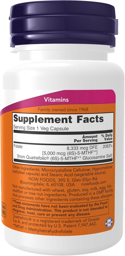 NOW Foods, Methyl Folate,(Co-Enzyme Koenzim B vitamini) 5000 mcg, 50 Vegetable Capsules