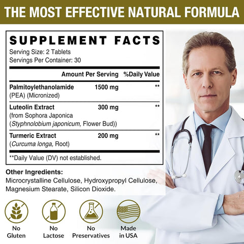 Rosmolo 1500 MG Palmitoylethanolamide with Luteolin 98% & Turmeric 60 Tablet