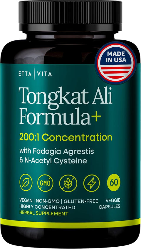 Etta Vita Test Booster for Men with 200:1 longjack Tongkat Ali Fadogia Agrestis & NAC liver support detox & cleanse 60 Vegan Caps