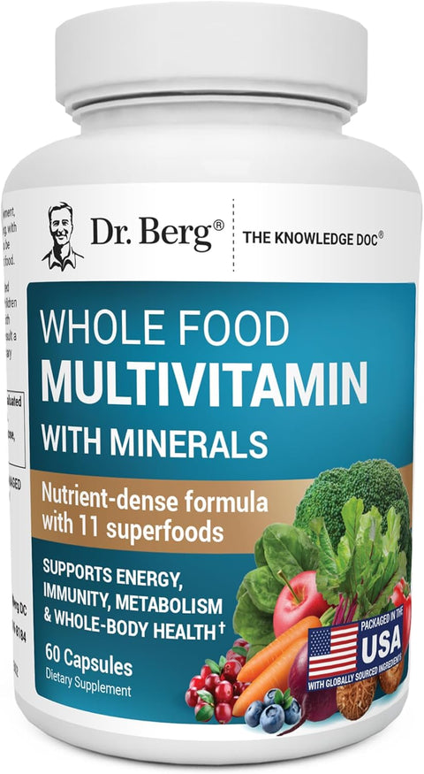 Dr. Berg Whole Food Multivitamin with Minerals Trace Mineral Benfotiamine Folate Alpha lipoic Acid 60 Caps