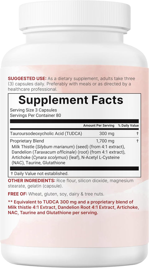 Micro Ingredients TUDCA Bile Salts 7-in-1 Complex with NAC Milk Thistle Glutathione Dandelion & Artichoke 2,000mg 240 Caps