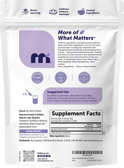 Micro Ingredients Glycine Powder Water Soluble Unflavored 1 kg - Glisin Takviyesi