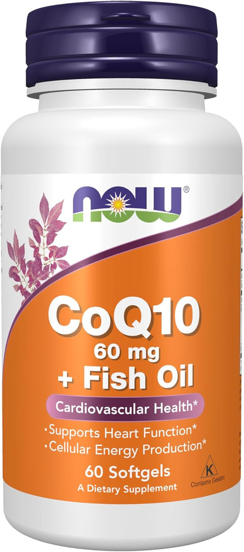 NOW Foods CoQ10 60 mg with Omega 3 Fish Oil Ubikinon 60 Softgels