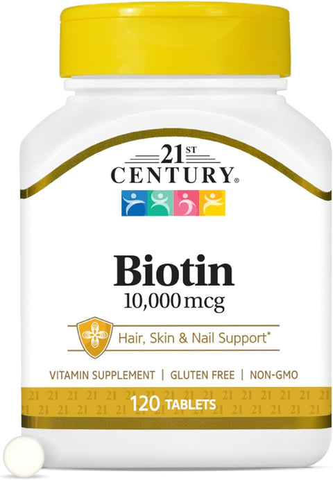 21st Century Biotin+Calcium Hair, Skin & Nail Support 10,000 mcg, Unflavored 120 Count