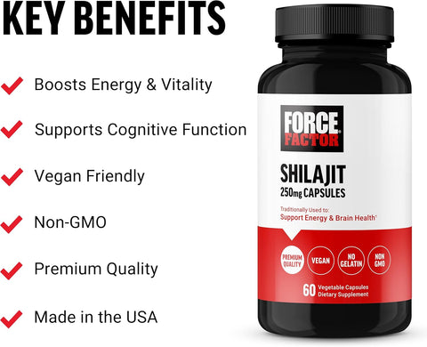 Force Factor Shilajit 250 mg Men and Women to Support Energy and Brain Health 60 Caps