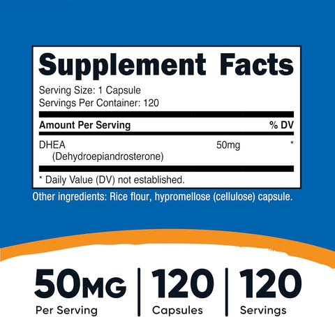 Nutricost DHEA 50mg, 120 Capsules - Gluten Free, Soy Free, Non-GMO