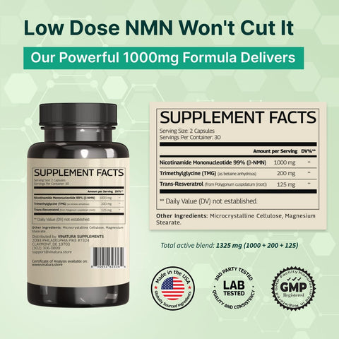 VINATURA NMN 1325MG NMN 1000mg with Resveratrol and TMG NAD+ 60 Caps