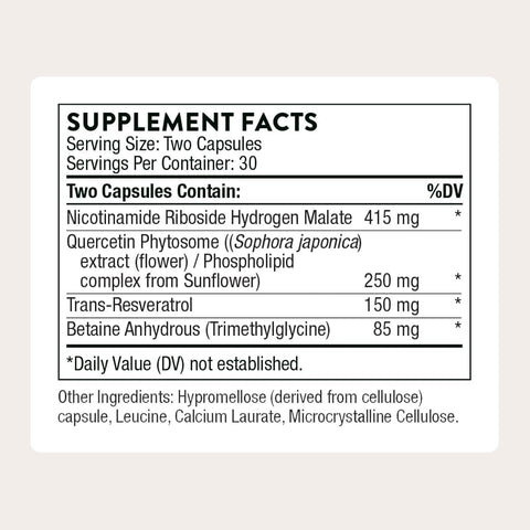THORNE - ResveraCel - Nicotinamide Riboside with Quercetin Phytosome & Resveratrol - Supports Healthy Aging 60 Caps