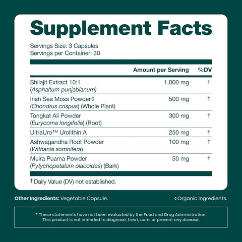 Etta Vita Urolithin-A Complex Shilajit Irish Sea Moss Tongkat Ali Ashwagandha 90 Caps