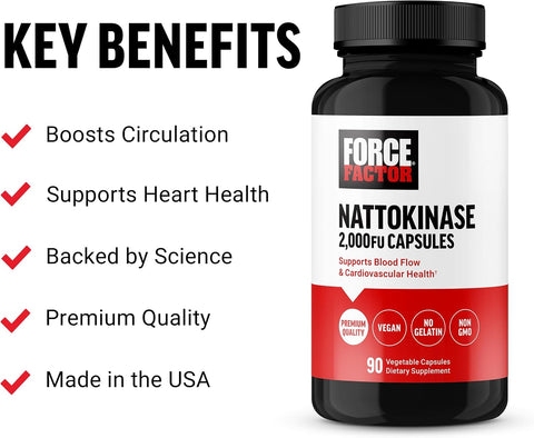 Force Factor Nattokinase Fermented Soybean Seed 2,000 Fu 90 Vegetable Capsules