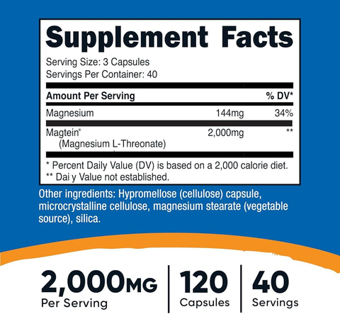 Nutricost Magnesium L-Threonate As Magtein 2000 Mg 120 Caps