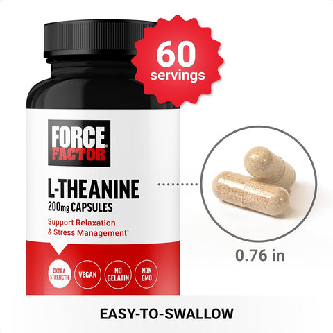FORCE FACTOR Extra Strength L-Theanine Stress Relief, and Supporting Calm Relaxation 200mg 60 Veg