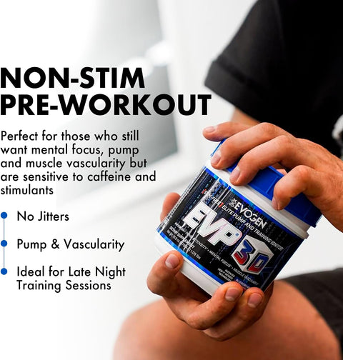 Evogen EVP 3D PreWorkout Beta Alanine Arginine Nitrate Creatine Tyrosine Dmae Lions mane Energy Pump Focus 40 Servings