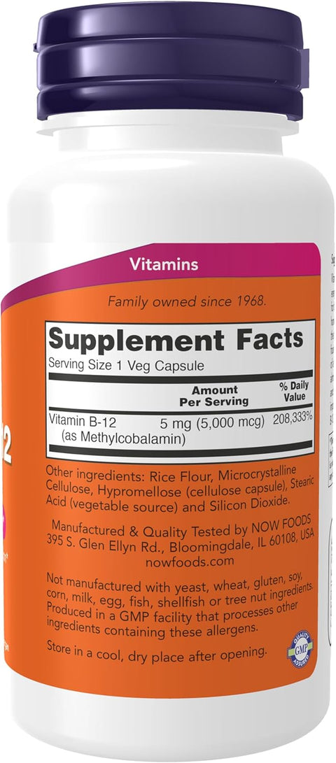 NOW Foods Supplements Methyl B-12 Nervous System Health 5000mcg, 90 Veg Caps