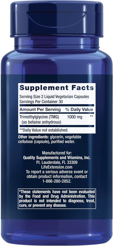 Life Extension TMG trimethylglycine Anti Aging 500 Mg 60 Caps