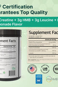 VINATURA Creatine Monohydrate HMB Powder with Leucine Losin Vitamin D3 - Muscle Defense - Vegan Lemonade Flavor 30 Serving