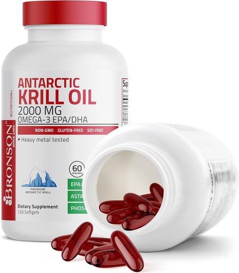 Bronson Antarctic Krill Oil 2000 mg with Omega-3s EPA DHA Astaxanthin and Phospholipids 120 Softgels