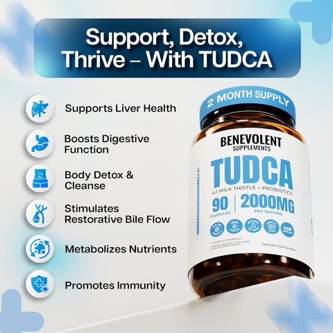 Benevolent Advanced TUDCA with 4:1 Milk Thistle and Probiotics Lactobacillus 2000mg 90 Vegan Caps
