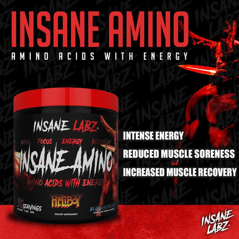 Insane Labz Insane Amino Hellboy BCAA with Energy Focus Muscle Recovery Intra Workout 30 Srvgs, Blue Raspberry