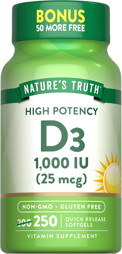 Nature's Truth, High Potency Vitamin D3, 25 mcg (1000 IU), 250 Quick Softgels