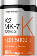 Horbäach Vitamin D3 K2 5000 iu 100mcg MK-7 Complex 180 Softgel