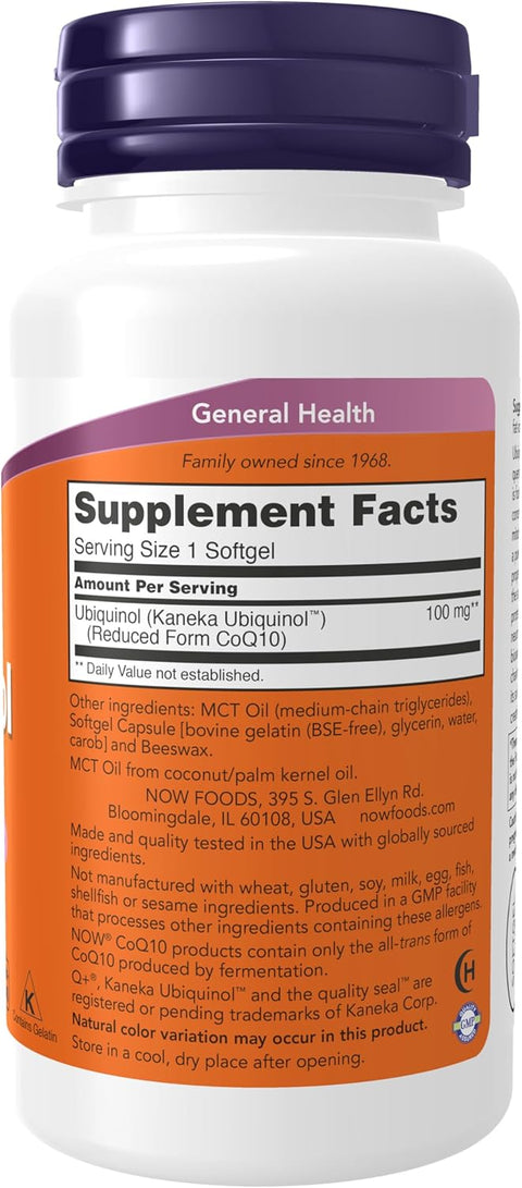 NOW Foods Ubiquinol 100 mg High Bioavailability Koenzim CoQ10 60 Softgels