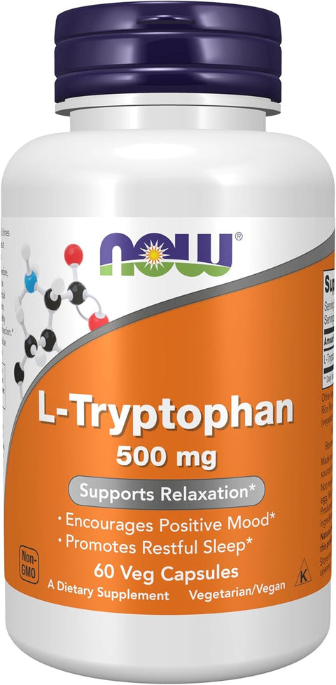 NOW Foods L-Tryptophan 500 mg Encourages Positive Mood Supports Relaxation 60 Veg Caps