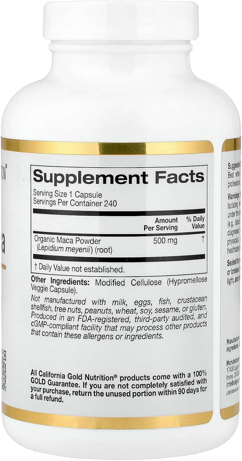 California Gold Nutrition, Peruvian Maca, 500 mg, 240 Veggie Caps