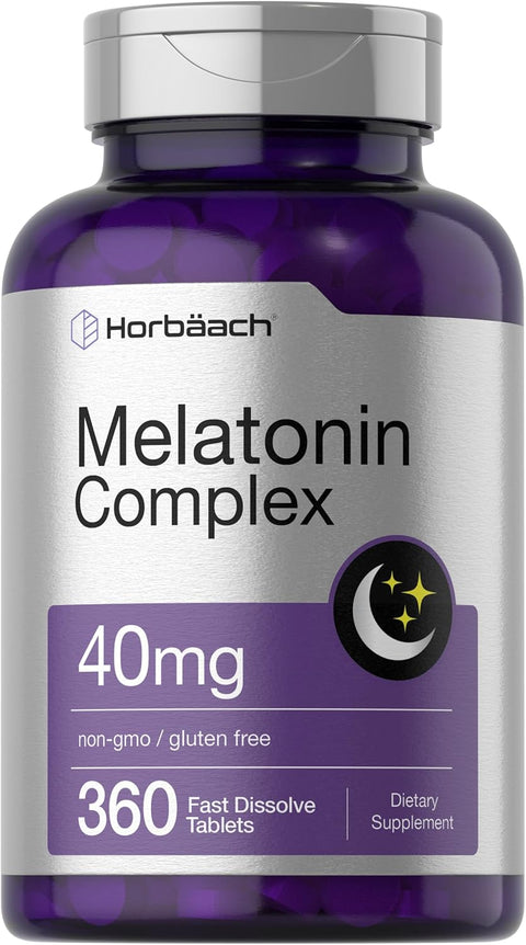 Horbaach Melatonin 40mg Complex | 360 Fast Dissolve Tablets | Adult Extra Strength Supplement | with Chamomile and Ashwagandha | Vegetarian, Non-GMO, Gluten Free