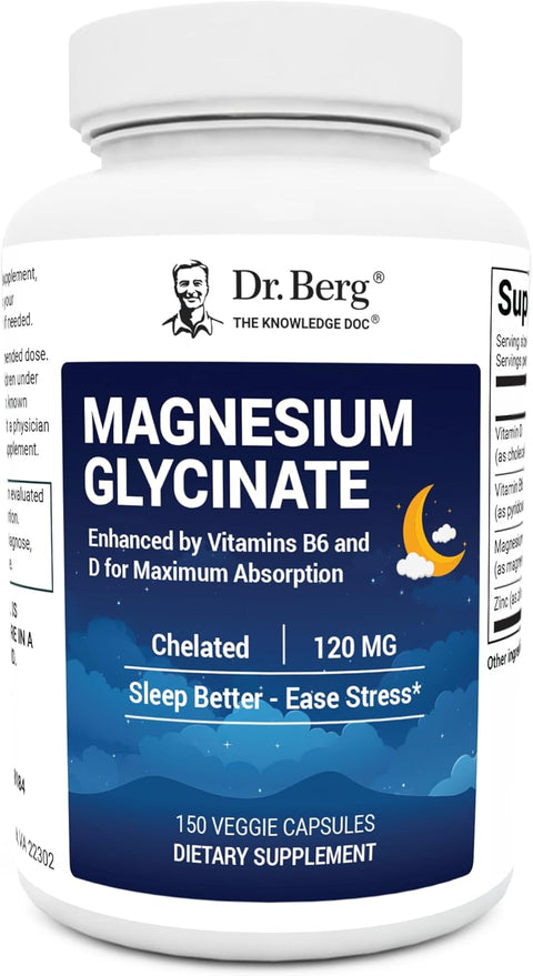Dr. Berg Maximum Strength 4-in-1 Chelated Magnesium Glycinate D3, B6 & Zinc 150 Caps