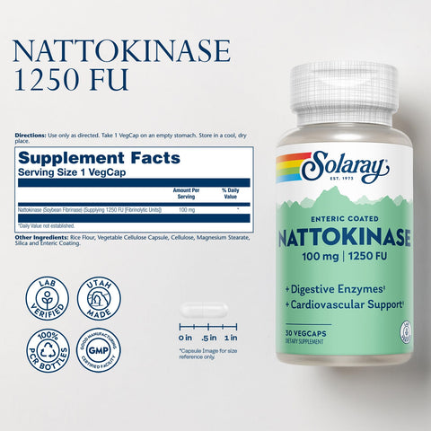 Solaray, Nattokinase,(Soya Fasulyesi Fibrinazı) 100 mg, 1,250 FU, 30 VegCaps