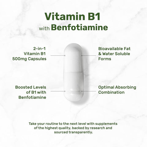 DEAL SUPPLEMENT Vitamin B1 Thiamin 500mg Benfotiamine 2 in 1 Enhanced Formula – Fat & Water Soluble 240 Caps