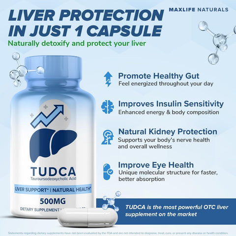 Maxlife Naturals Tudca Liver Tauroursodeoxycholic Acid Bile Salts Gallbladder Support Digestive Balance 60 Caps
