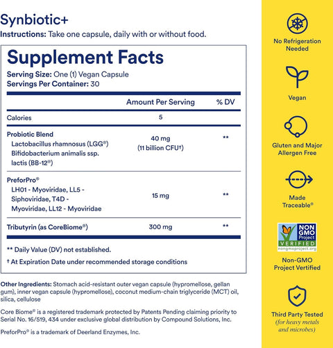 Ritual Synbiotic - Complete 3-in-1 Lactobacillus Probiotic Prebiotic Postbiotic Gut Digestive Health 30 Caps