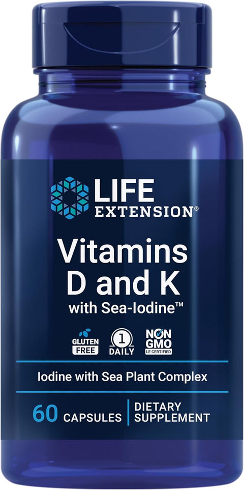 Life Extension Vitamins D and K with Sea-Iodine, , 60 capsules