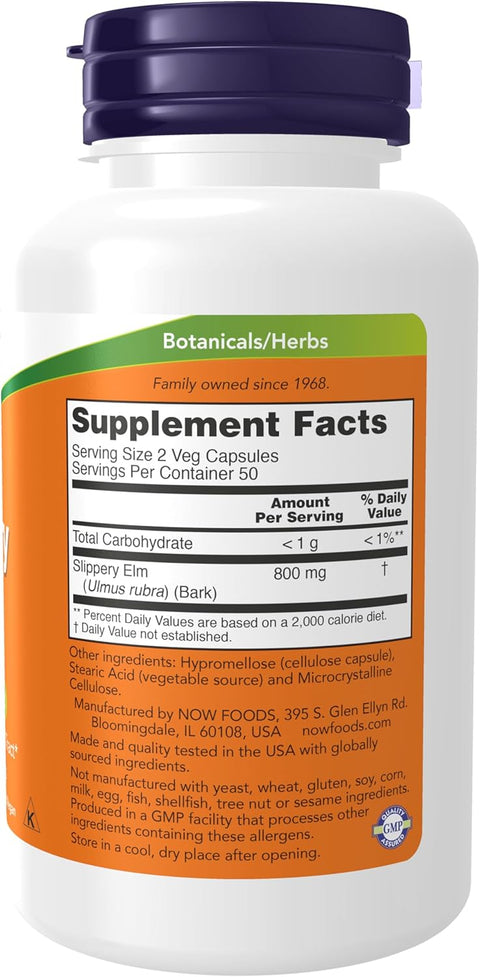 NOW Foods Slippery Elm (Ulmus rubra) 400 mg, 100 Veg Caps