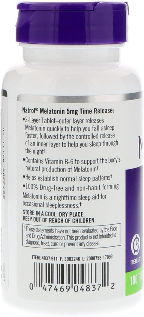 Natrol, Melatonin+B6 Vitamin 5Mg Time Release Sleep Faster 100 Tablet