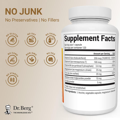 Dr. Berg Maximum Strength 7-in-1 Vitamin D3 K2 Zinc 10,000 IU 120 Caps