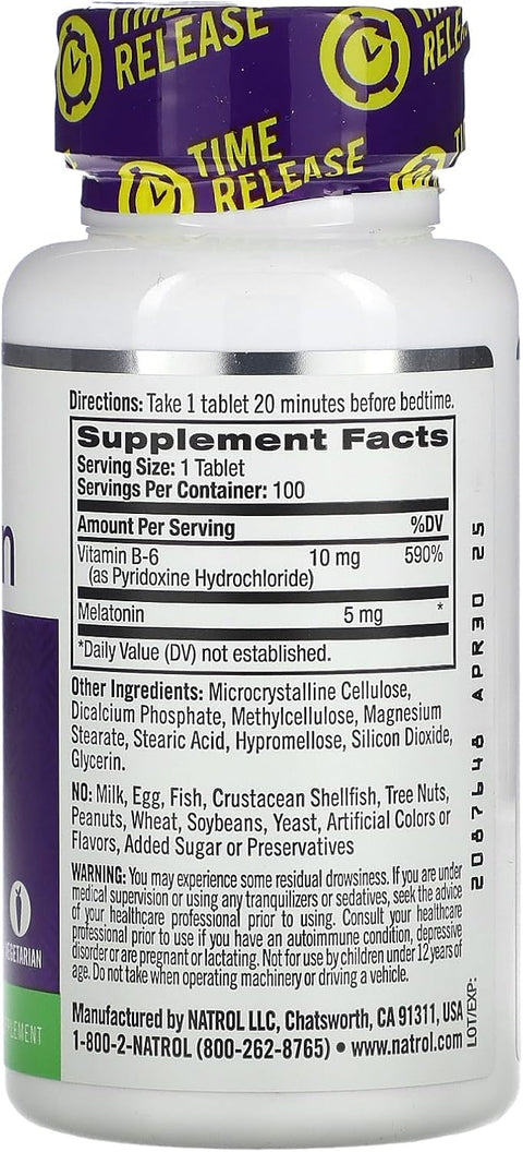 Natrol, Melatonin+B6 Vitamin 5Mg Time Release Sleep Faster 100 Tablet